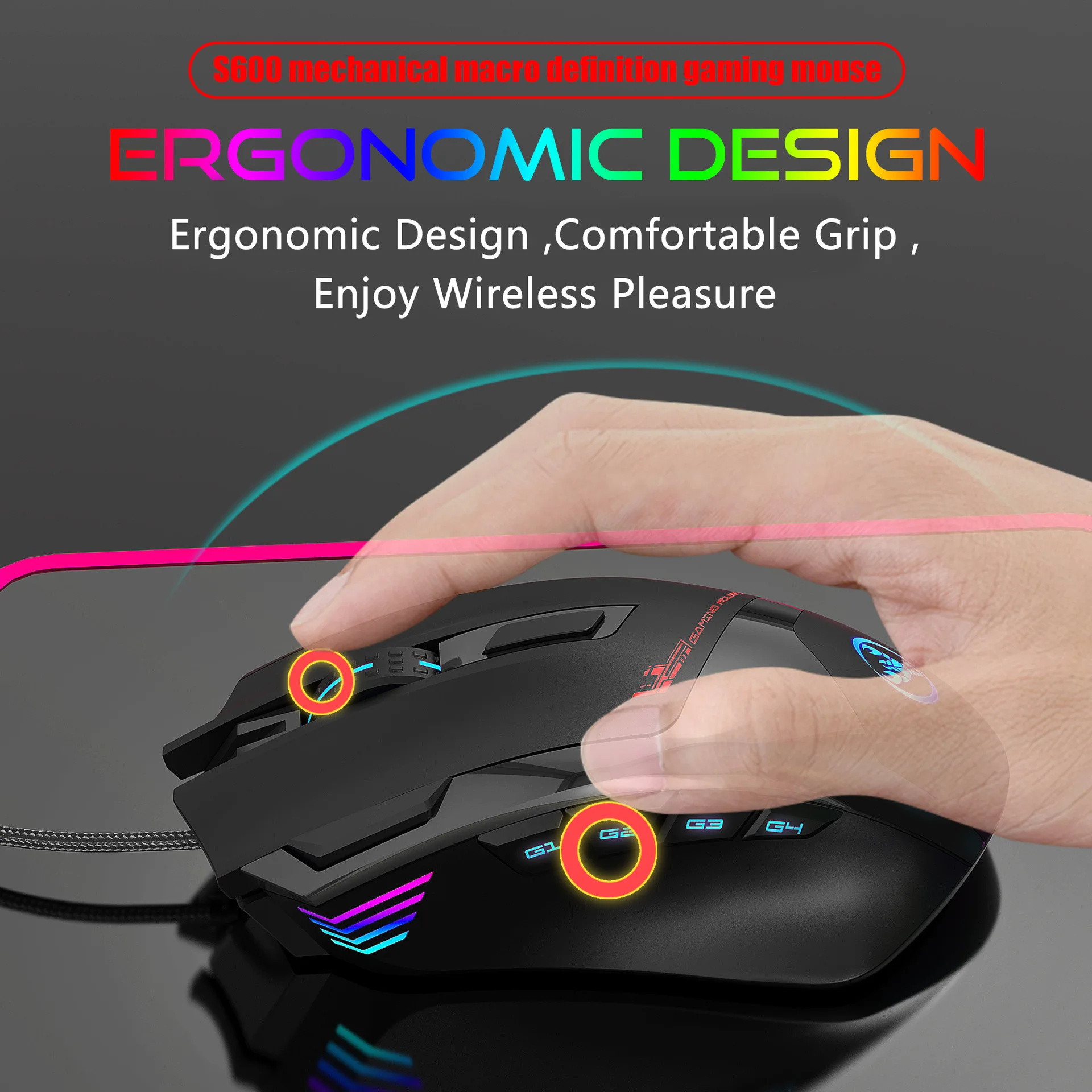 Mouse S600 S600 USB Computer Mouse - Gaming RGB Mouse with 7200DPI