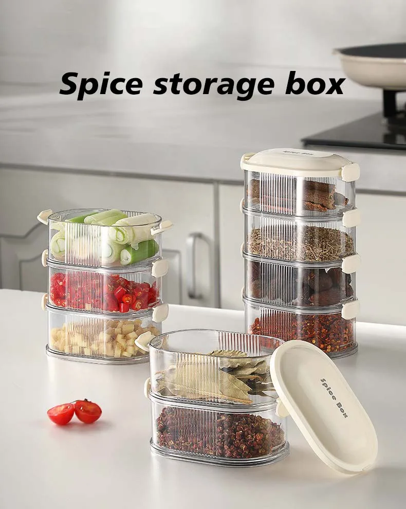 Modern Style Multifunctional PET/PP Stackable Spice Jar Boxes Food Container with Lid for Kitchen Storage