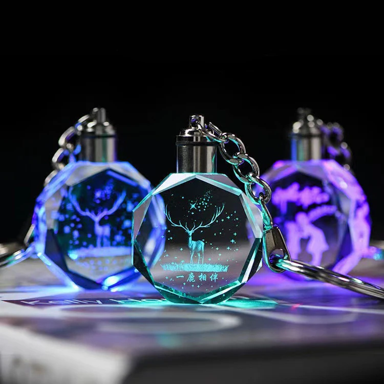 product wholesale promotional gift cheaper key chains custom led light 3d glass crystal keychain365-36