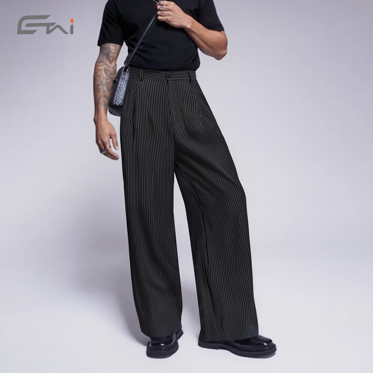 Casual Men's Loose Dress Suit Pants Black Gray Streetwear Baggy Wide Leg Formal Work Striped Pleated Trousers Casual Men's Loose Dress Suit Pants Black Gray Streetwear Baggy Wide Leg Formal Work Striped Pleated Trousers