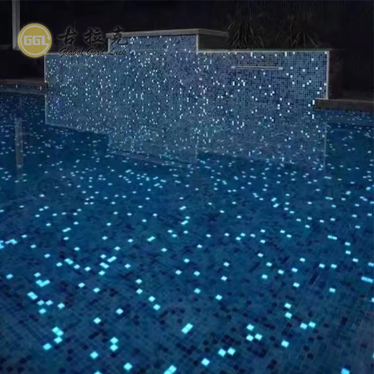 Square Shape Luminous Maroccan Tiles Swimming Pool Tiles Crystal Glass Mosaic details