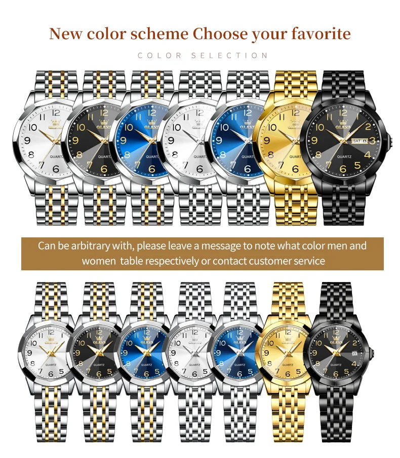 OLEVS 9970 2026 New Fashion Stainless Steel Band Lover's Watch Pair Men and Women Set Wristwatches Luxury Gifts Couple Watches