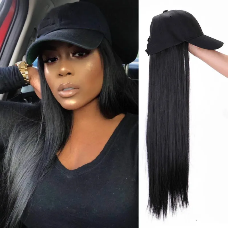 Black Hair Wig Hat Baseball Hat Wig 