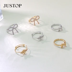 Fashion Simple Insect Bow Zircon Pave Adjustable Engagement Rings for Women Jewelry