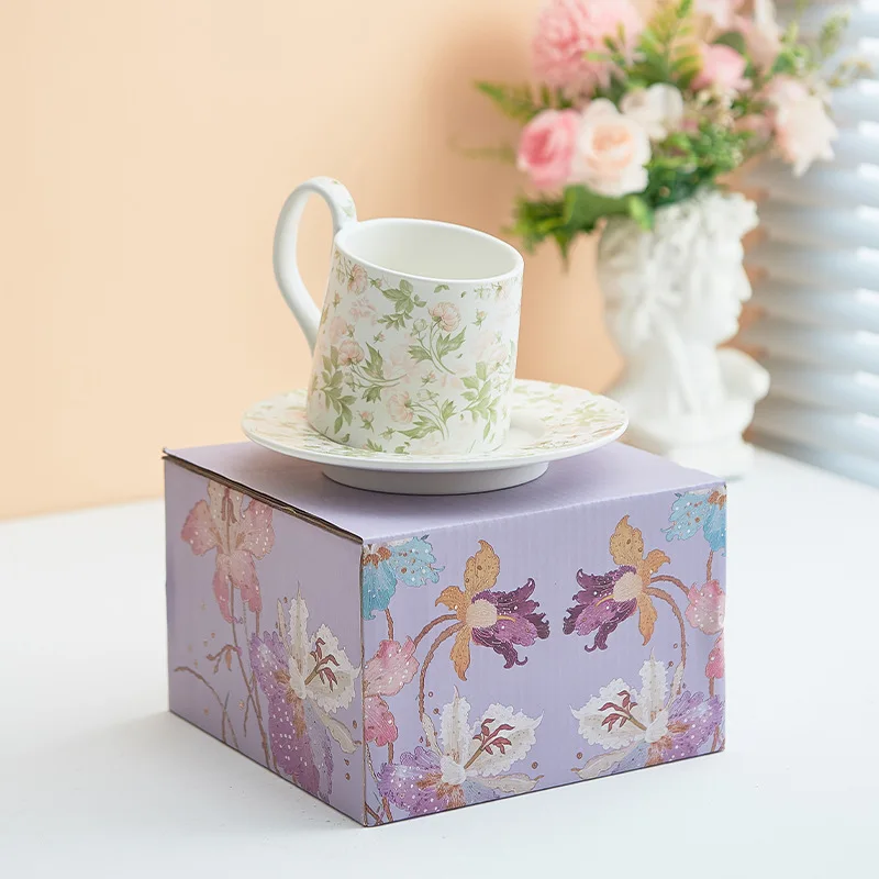 product light luxury creative flower coffee cup plate set vintage ceramic cup gift-6