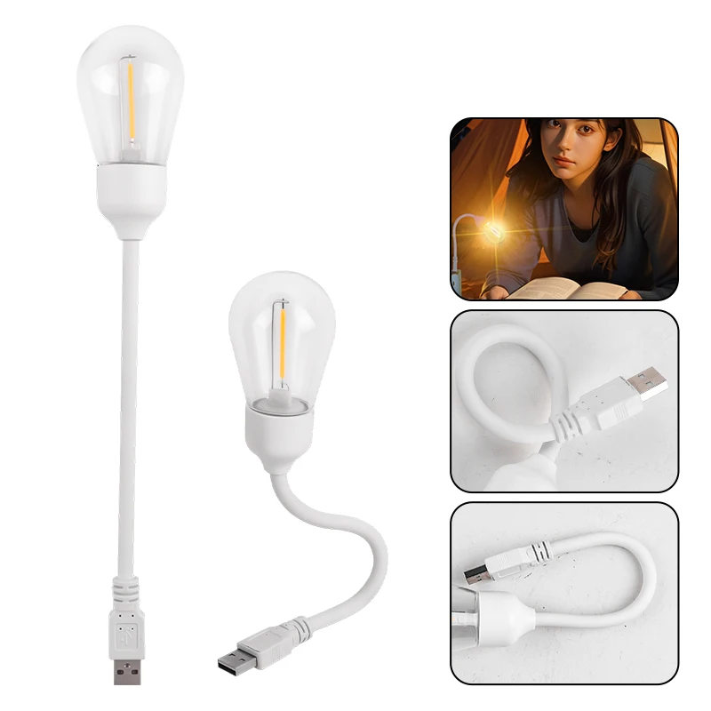 New USB Mini Bulb USB Direct Charge Tungsten Light Warm Yellow Working Night Reading Light Work LED Light