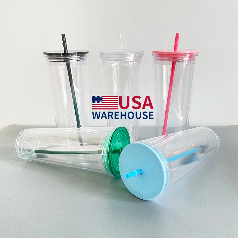 24 oz Cold Cup Free Shipping Blank 24oz Snow Globe Clear Plastic Tumblers  Acrylic Insulated Tumbler Cups with Lids and Straws