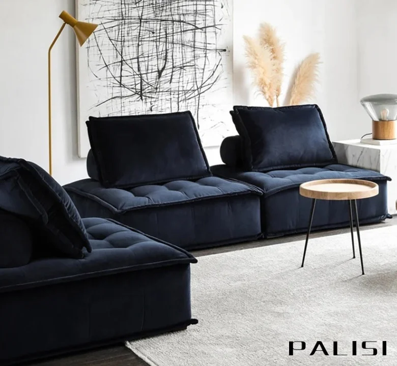 Stylish Italian Modular Velvet Sofa Set Living Room Design Fabric Sectional Sofa Set Freely Combine Nordic Single Sofa