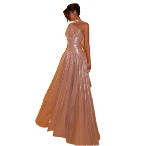 customize Sharon Said Floor-Length A-Line Elegant Rose Gold One Shoulder Evening Scarf Pleated Wedding Party Prom Gowns