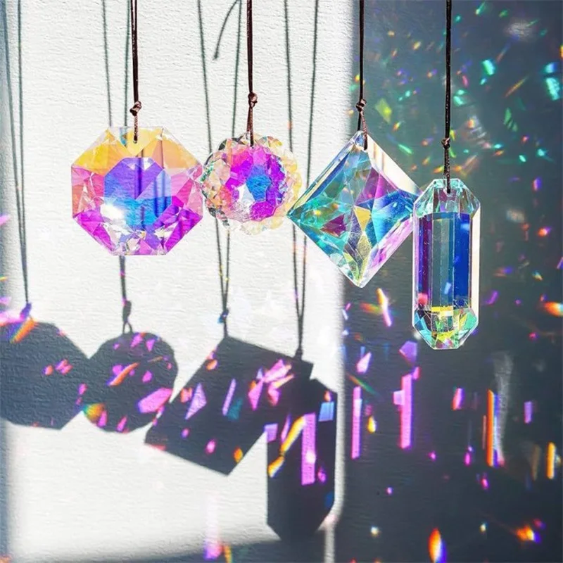 Wholesale Colorful Art Decor Crystal Glass Pendant Octogon Chakra Crystal  Sun Catchers for  Home Garden Decoration