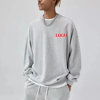 High Quality Fleece Hoodie Custom Logo Pullover Cotton Sweatshirts Heavy Weight Crewneck Sweatshirt Men