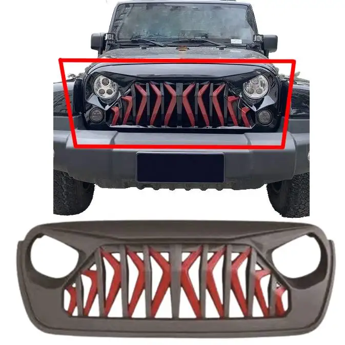 car body kit Black Red Net Front middle Grille for Jeep Wrangler JK 2007-2017