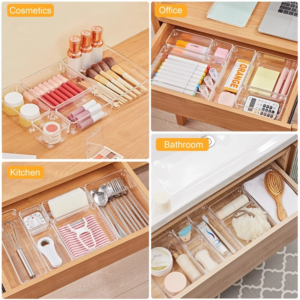 Clear Plastic Drawer Organizers Set Recycle Bathroom and Vanity Drawer ...