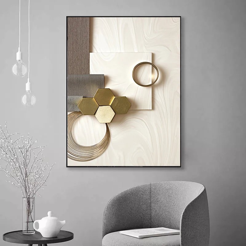 Abstract Golden Circle Solid Geometry Luxury Wall Art Pictures and Posters Print on Canvas for Home Decor Cuadros Living Room