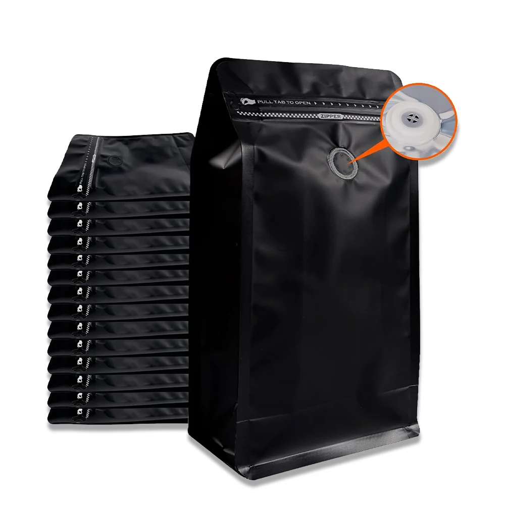 Good Quality coffee bag flat bottom brown paper kraft bag with valve Custom Plastic Bag For Coffee Bean