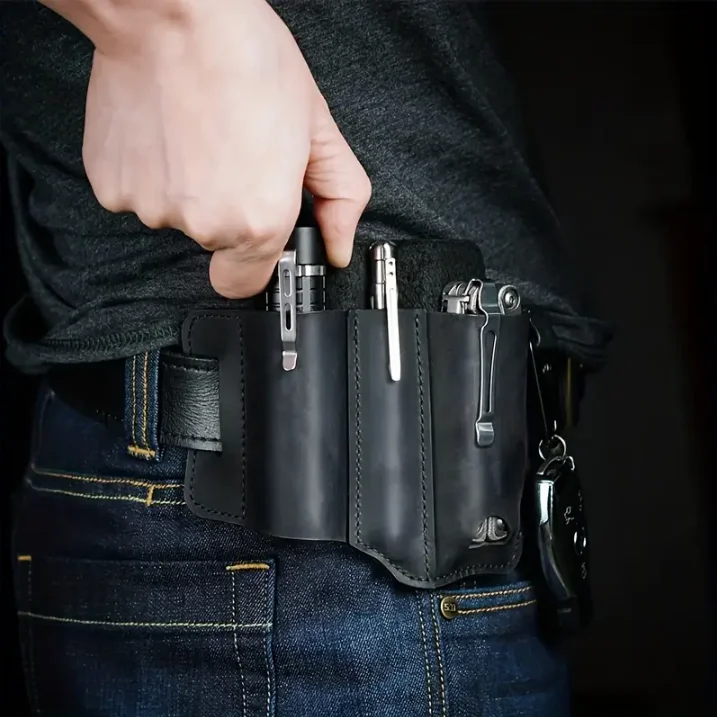 Leather Sheath For Multitool Sheath EDC Pocket Organizer With Key Holder For Belt And Flashlight Camping Outdoor Tool - 18