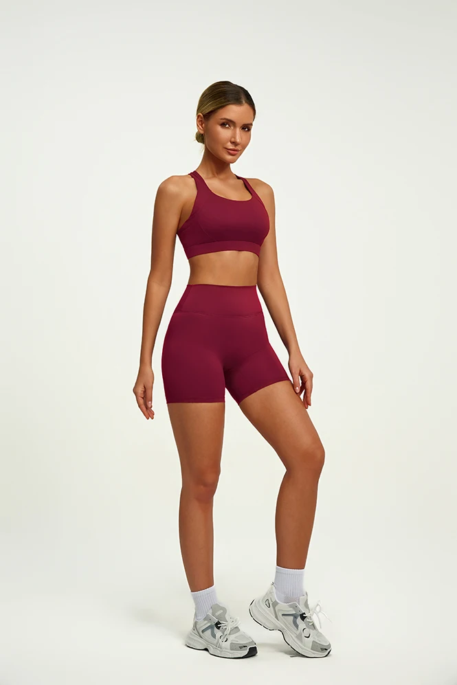 Wholesale Custom Logo 2 PCS Tummy Control Sportswear Set Seamless Cross Back Yoga Tops Scrunch Hot Sexy Yoga Bra for Women