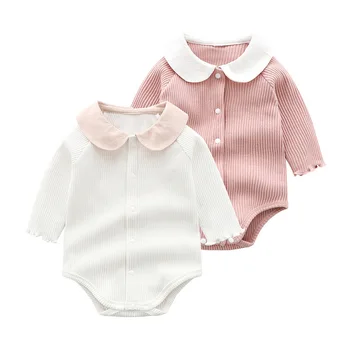 Hot sale girls' spring and autumn stretch sunken stripe crawling suit jumpsuit romper full moon newborn baby girl clothes