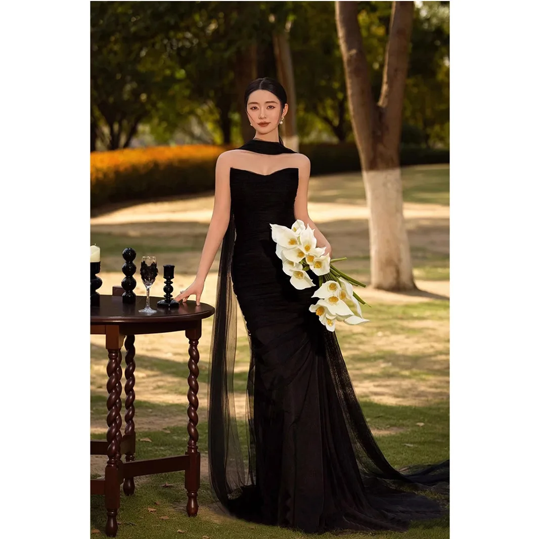 black fairy wedding dress Sparkly black prom dress night corset neckline fairy tale tulle prince –  Simplepromdress main image 1