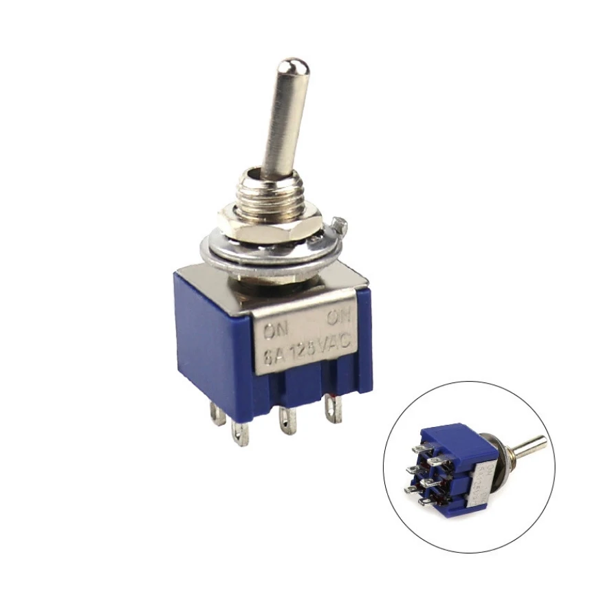 Interrupteur à Bascule DPDT ON/ON - 6 Broches - 125V 6A - Lot De 10 Pièces - Bleu
