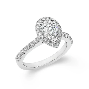 Handmade Custom 14k white gold 2 carat pear moissanite diamond eternity engagement ring Wholesale price