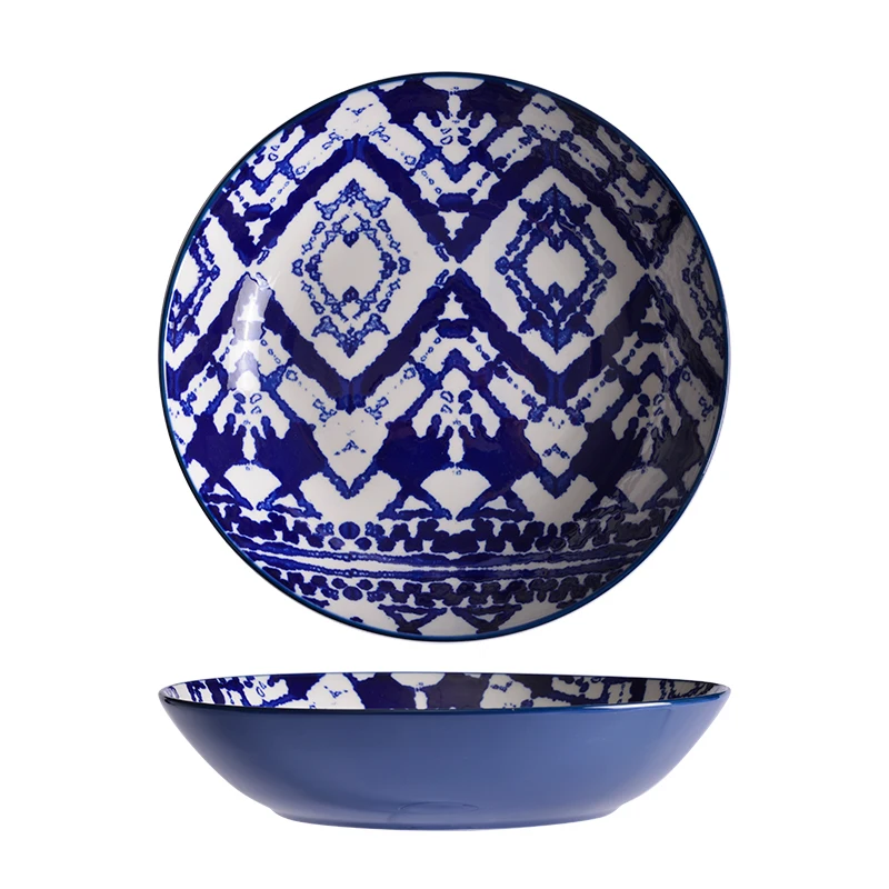 Blue and White Style Eco-Friendly Ceramic Dinner Set Pad Printed Porcelain Restaurant Plate Dishes Dinner Plate