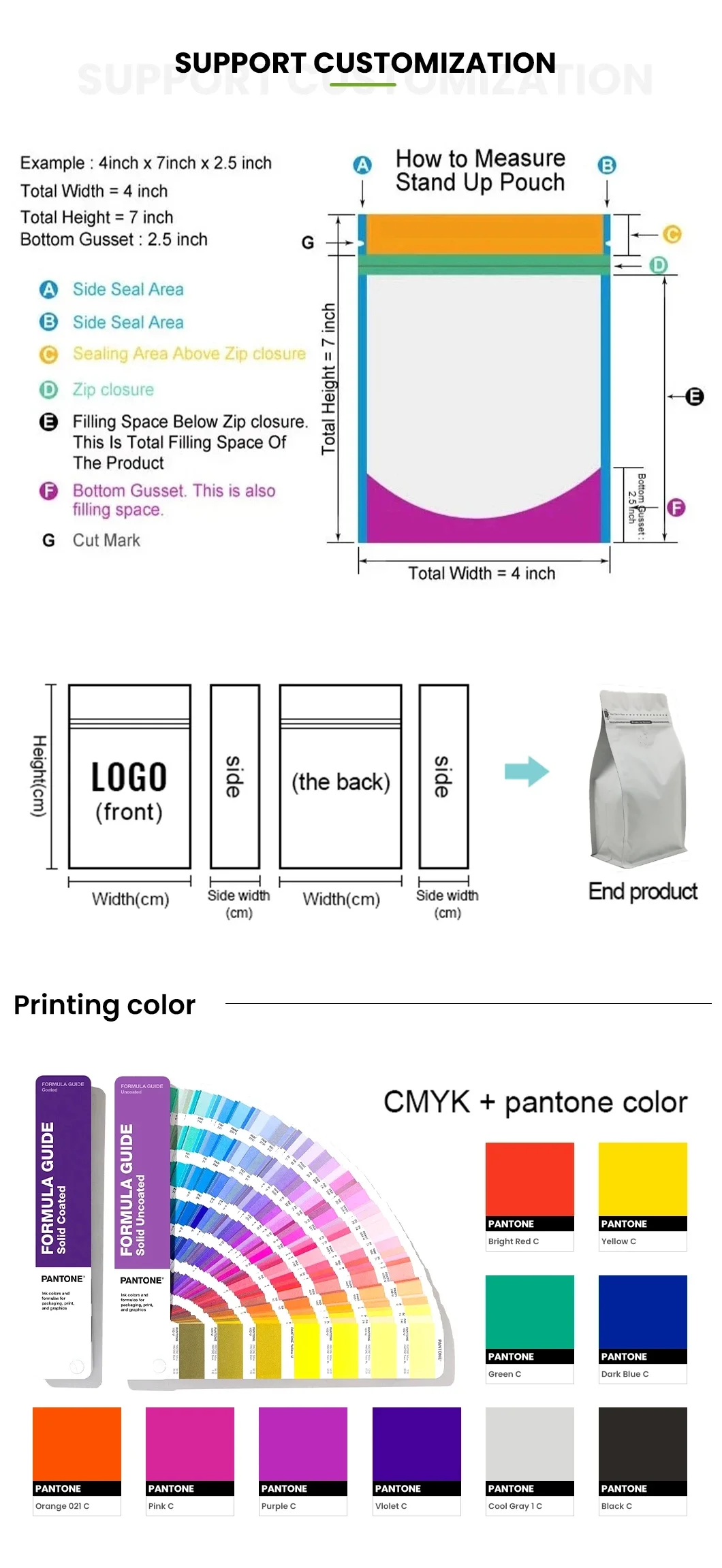 Custom coffee bag printing digital printing mylar stand up pouch with zipper 250g 500g black flat bottom tea packaging bag supplier