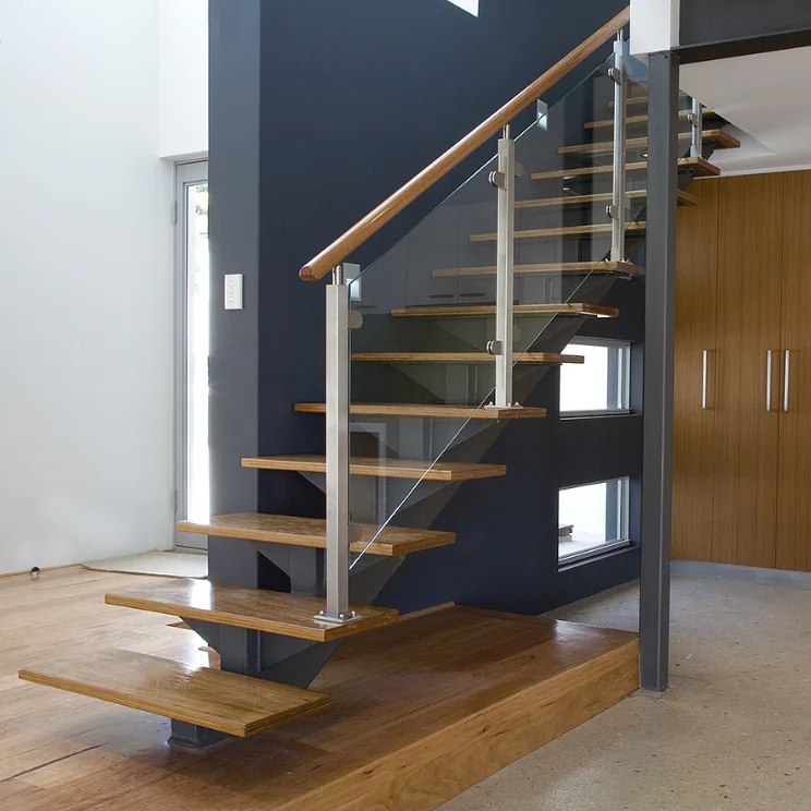 Modern Steel Beam Floating Straight Staircase Kit Design Wooden Straight Stairs