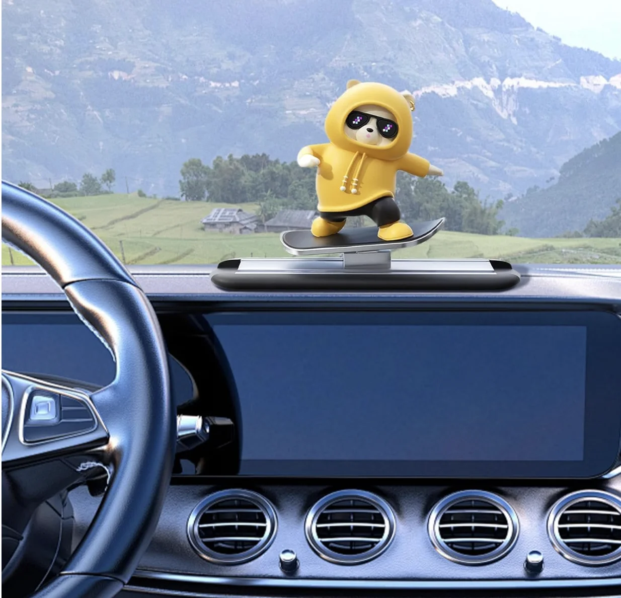 Car Dashboard Skateboard Ornament Cute Bear Figurine Plastic Fashionable Interior Accessories