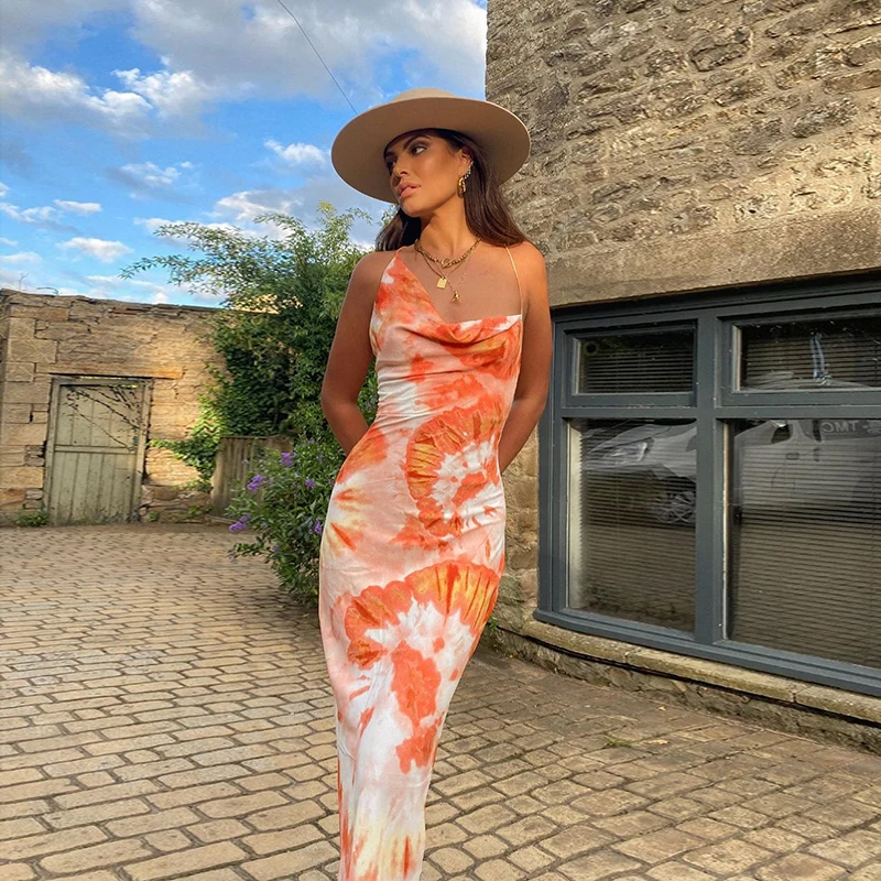 chinese dress ladies COSMOS MAXI DRESS FLAME FLOWER TIE DYE – hanamer main image 0