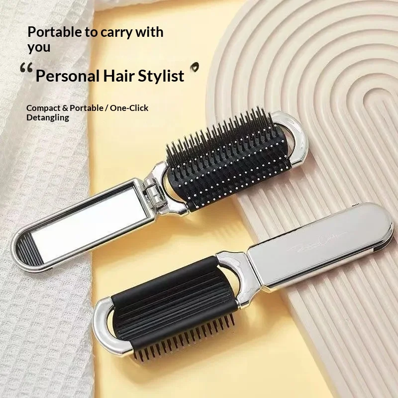 2026 Popular Portable Travel 2 in 1 Plastic Hair Comb Mirror Home Use Gift Folding Pocket Mini Makeup Mirror