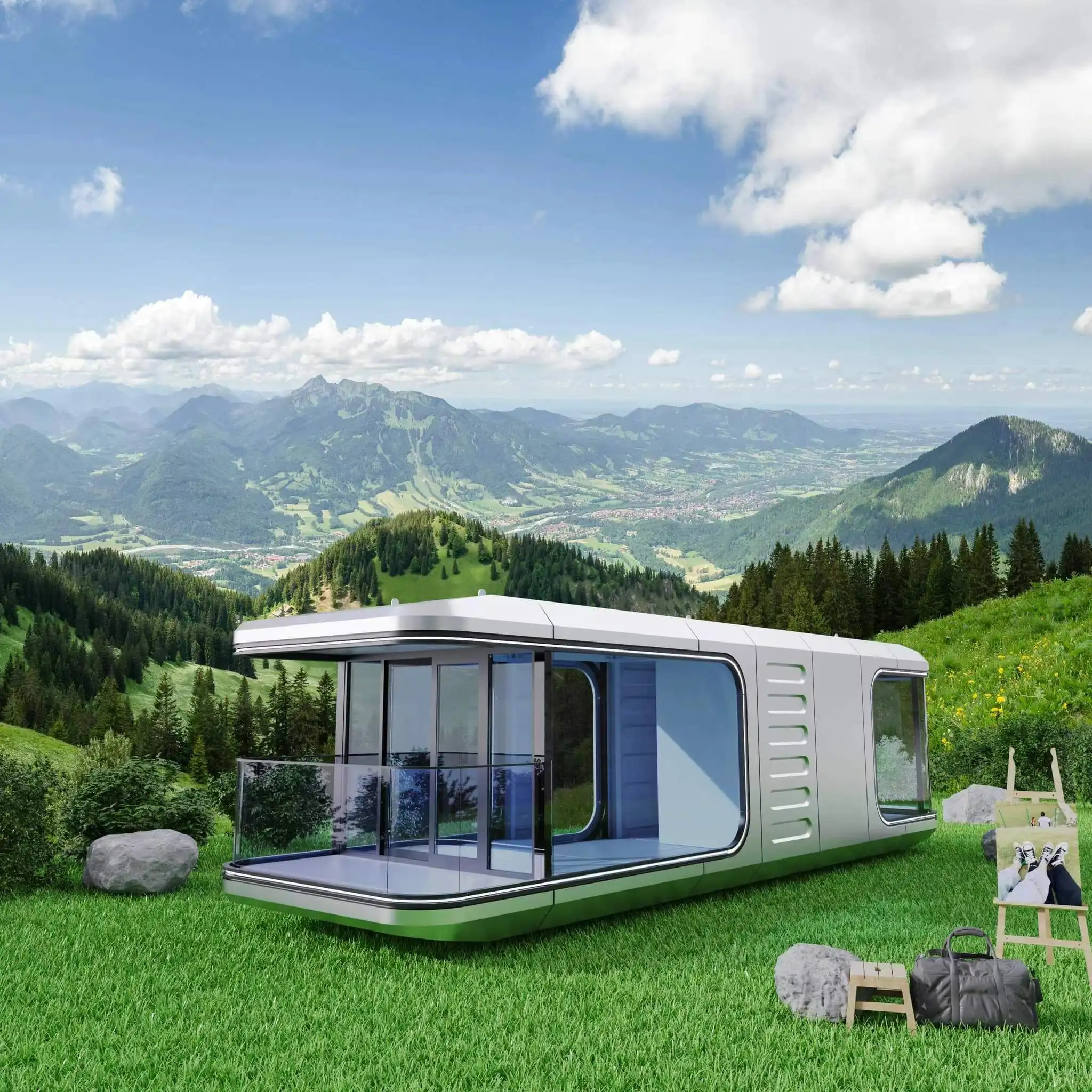 Contemporary Futuristic 40ft Steel Prefabricated Container House Modern Mobile Hotel Cabin Space Capsule Travel Office House