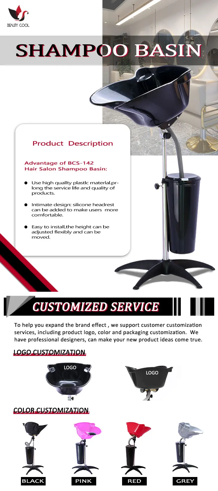 Wholesale Custom Hair Wash Basin Salon Furniture Plastic Portable