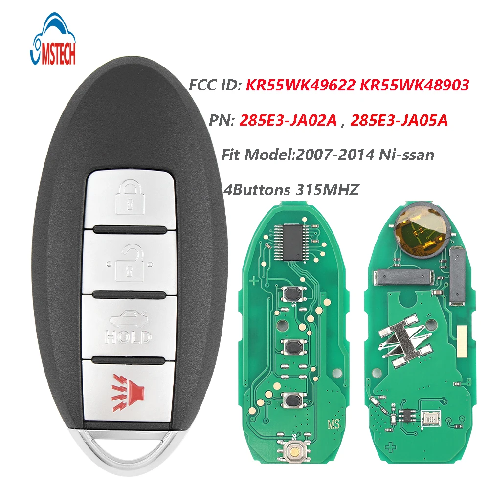 SZMAISHI Car Key for 2007-2014 N-issan Altima / Maxima / 4-Button Smart Key/315MHZ/PN 285E3-JA05A/ KR55WK48903/49622 Vehicle Key