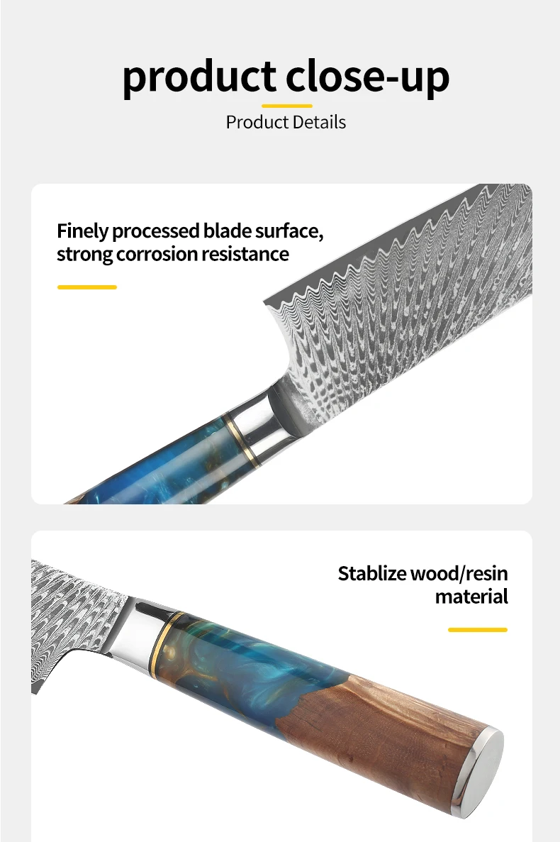 Chef Cooking 67layers VG10 Damascus Knife Set Japanese Kitchen Knives  Blue Resin Handle Damascus Steel Knife