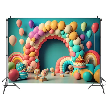 Photography Background 3D Colorful Balloon Child Birthday Party Decor Family Photocall Photo Studio Photorealistic fabric