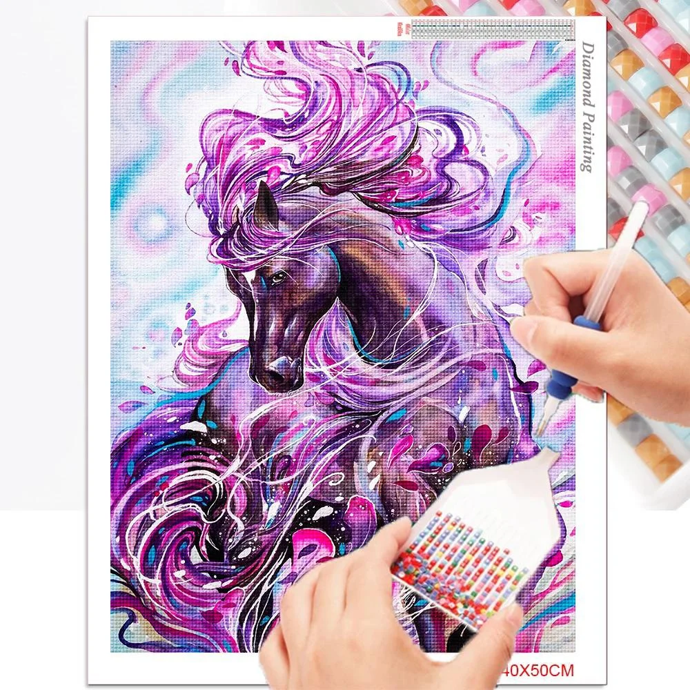 5D DIY Special Shaped Diamond Painting Purple Horse Cross Stitch Embroidery 