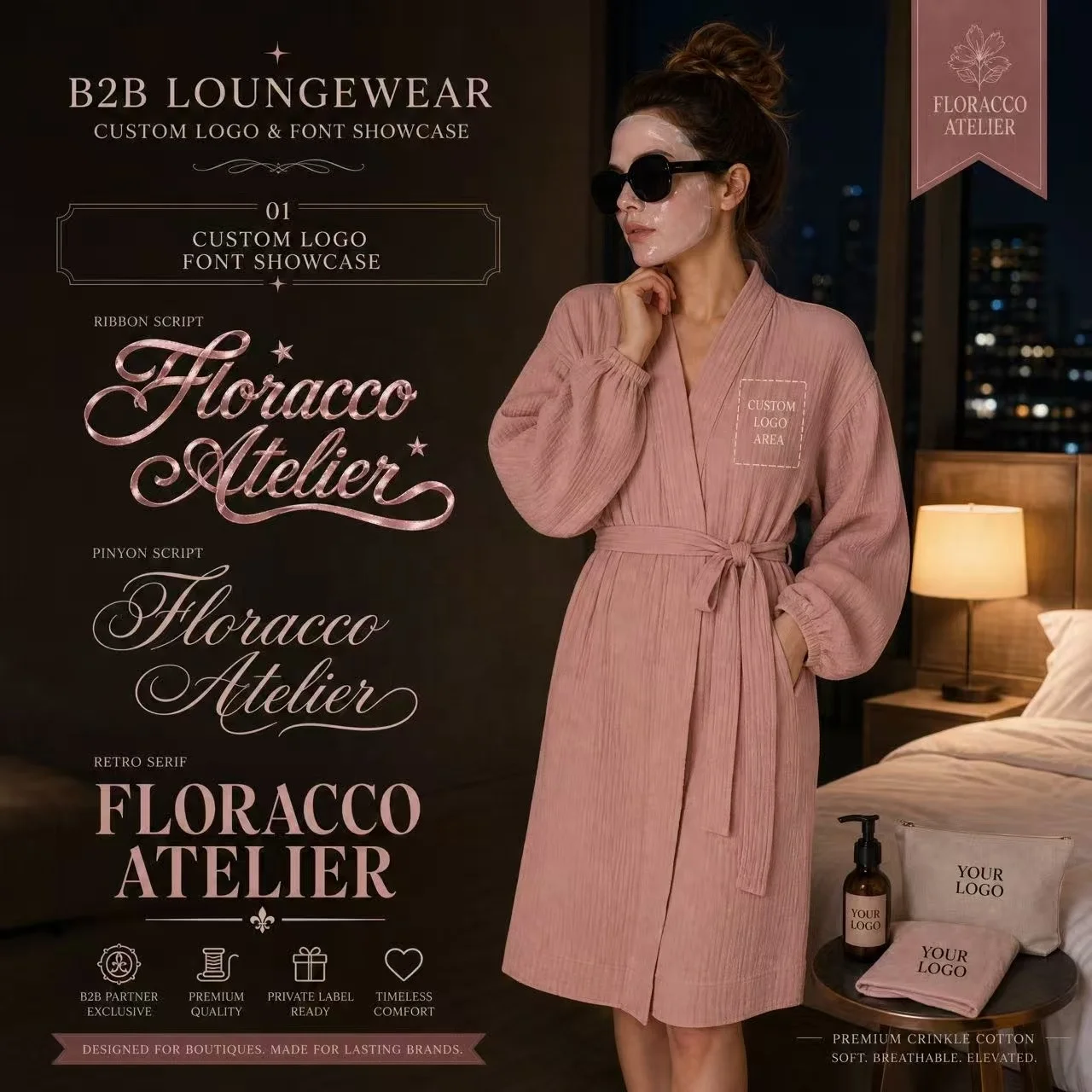 2026 Cross-Border European American Pure Cotton Women's Summer Long-Sleeve Breathable Double-Layer Gauze Robe Set Collarless