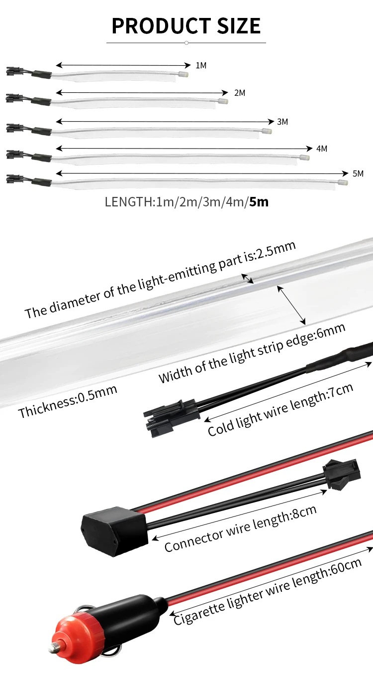 Factory Wholesale Auto Led Strip Decoration El Cold Light Line Decorative Lamp Ambient Light Car
