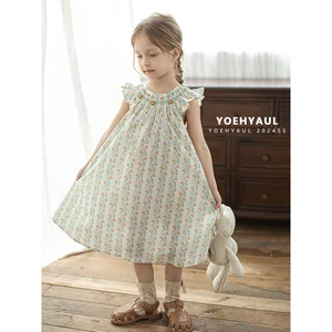 YOEHYAUL HX0005 NO MOQ High Quality Floral Beby Dress Girl Sweet Sleeveless Elegant Cotton Fashion Dress for Kids