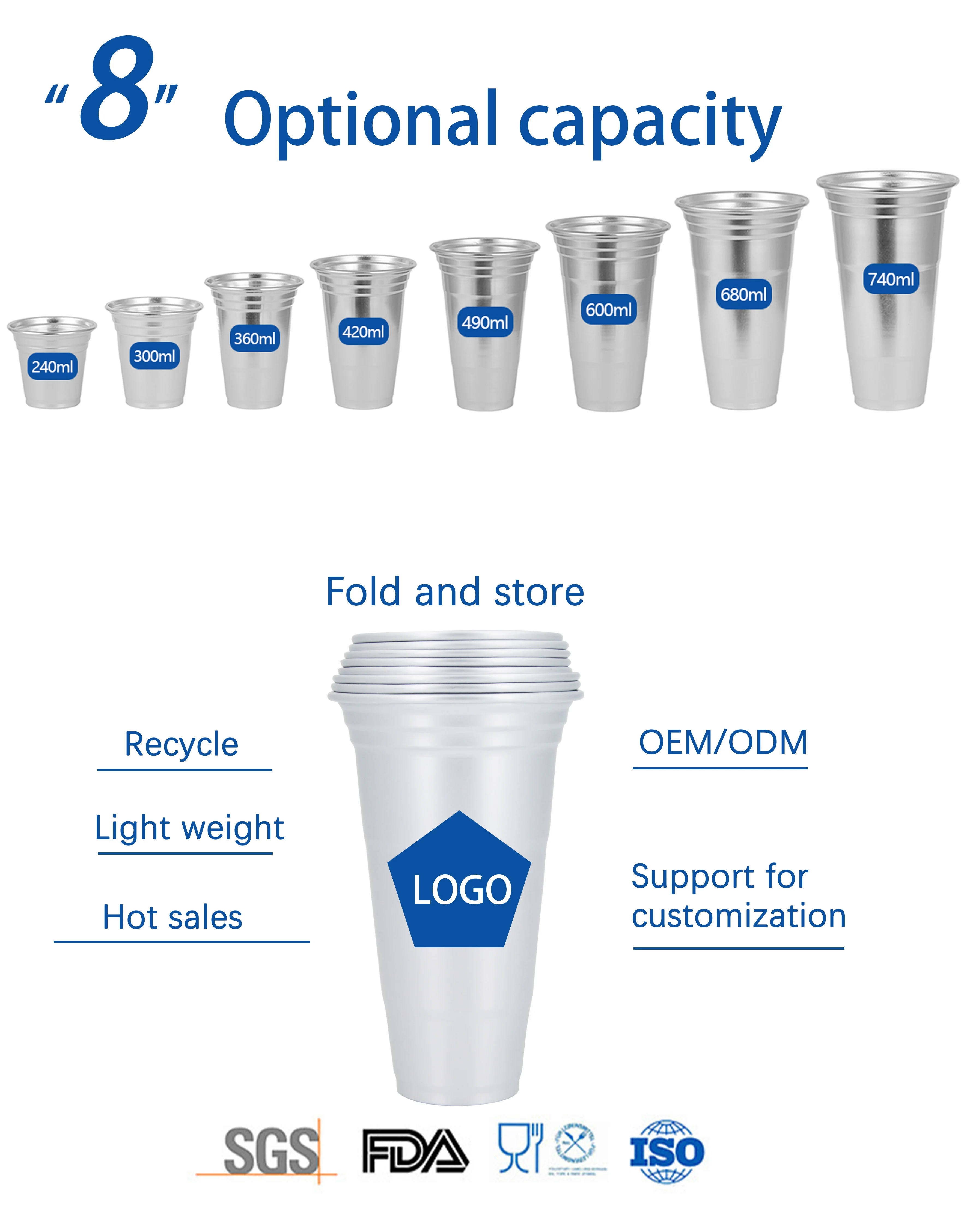 Custom Color Promotional Party Aluminum Drinking Cup Beer Metal Tumbler