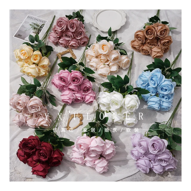 9 happy rose new style bunch of roses European indoor window soft mounted silk flower foreign trade wholesale simulation flower