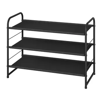 Customised Adjustable Fabric Metal Shelf Storage Organizer Black 3-Tier Stackable Shoe Rack