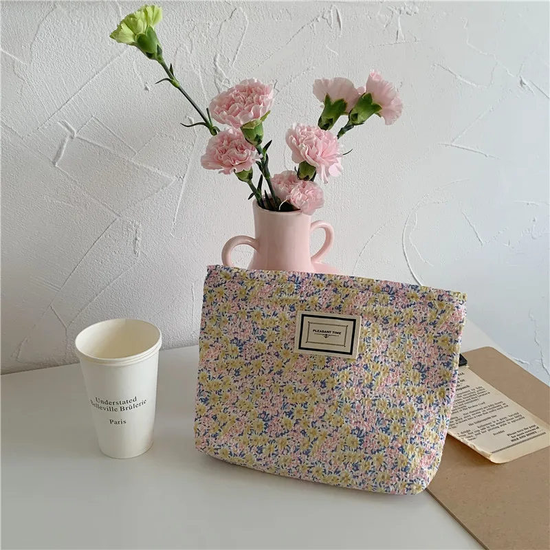 Floral Makeup Bag For Women Large Cotton Fabric Cosmetic Bag Travel Toilet  Beauty Case Necesserie Storage Organizer Pouch Clutch