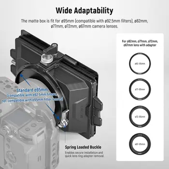 NEEWER Mini Matte Box with Two 4"x5.65" Filter Trays, Carbon Fiber Flag, 4 Circular Lens Ring Adapters (67/72/77/82mm) product image