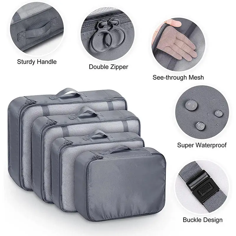 Custom Logo Compression 8 Pcs Pack Mesh Clothes Organizer Travel Luggage Organizer Set Packing Cubes