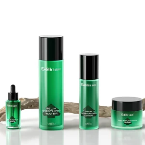 Eco-friendly 100ml Green Translucent Straight Glass Pump Bottle with Flat Paper Box 20g 30g 50g 30ml 40ml Range Packaging Set