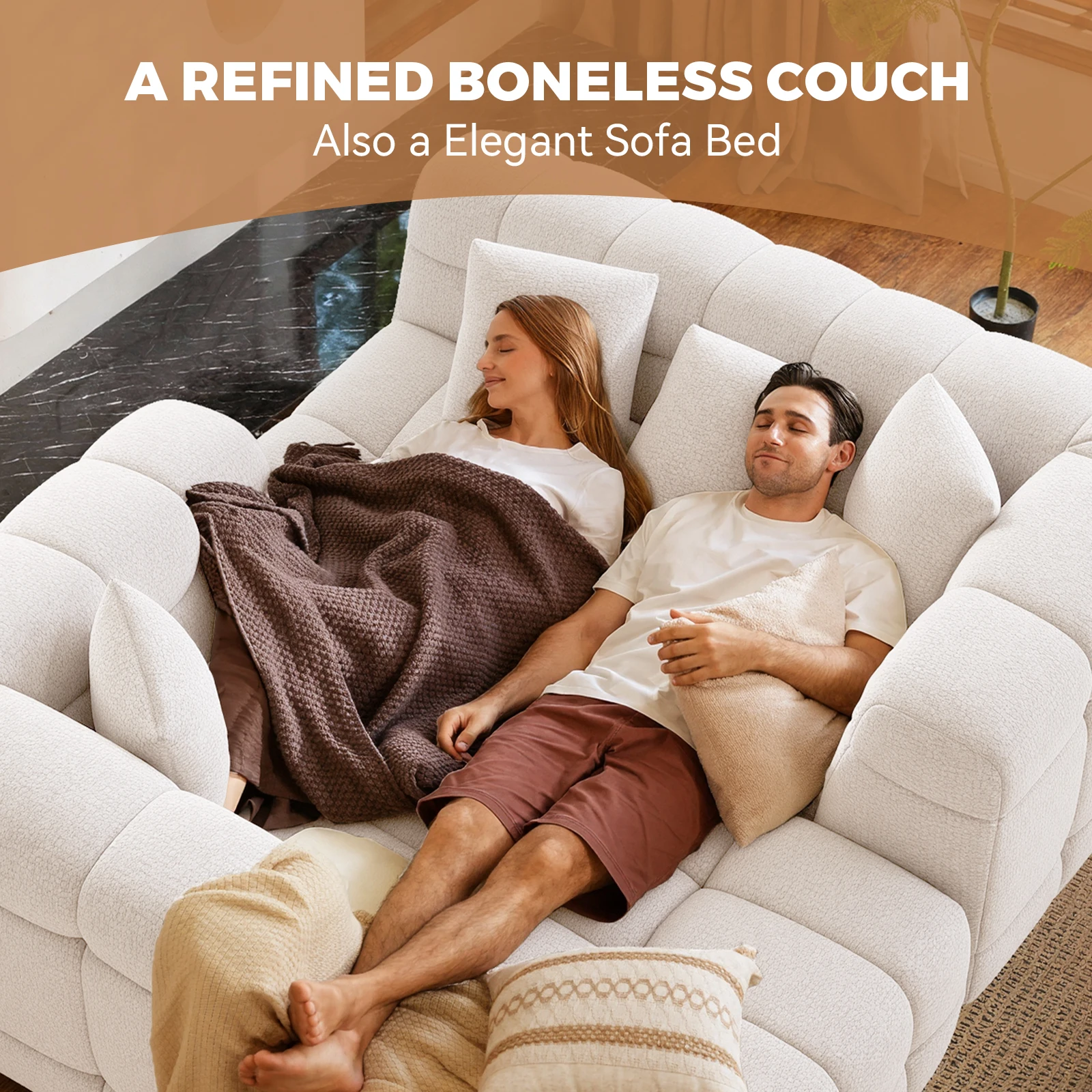 Modern Boneless Chenille L-Shaped Couch Oversized Cloud-Like Sofa Bed with Deep Seats for Living Room Large Space - Image 3
