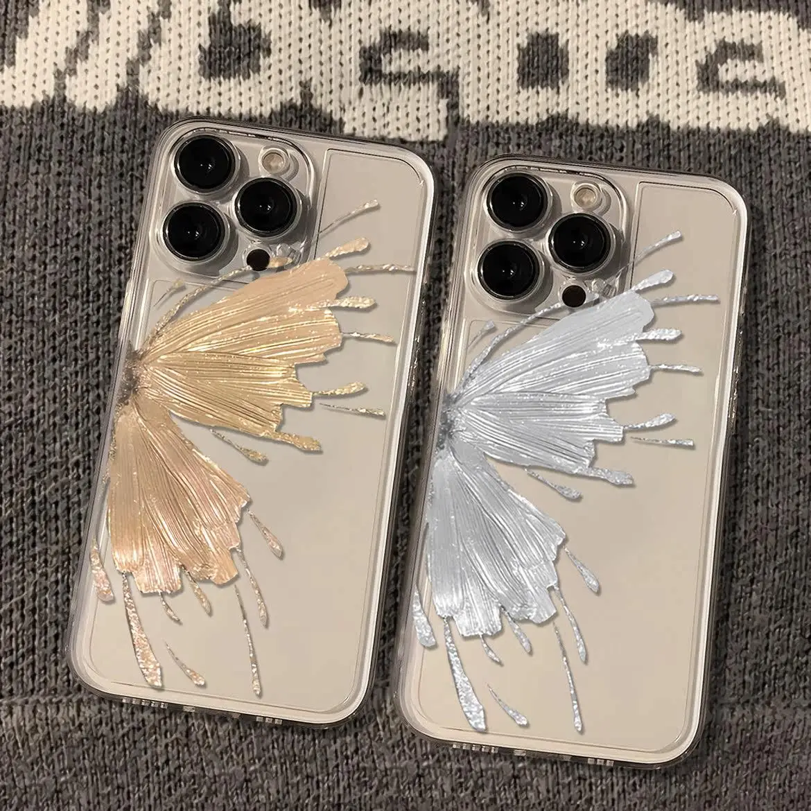 Laudtec Funda Original de Alas de Mariposa Premium para iPhone 16 Pro Max con pintura al óleo, funda a prueba de golpes plateada  