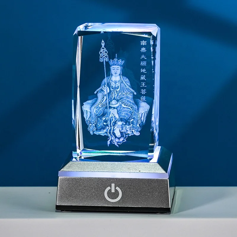 3D laser crystal block with led light base Buddha statue blank crystal cube Factory direct supplier